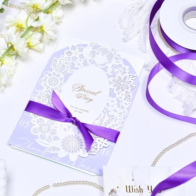 YAMA Double Face Satin Ribbon - 5/8" 25 Yards for Gift Package Wrapping,Floral Design,Hair Bow Clip Making,Crafting,Sewing,Wedding Decor, Purple