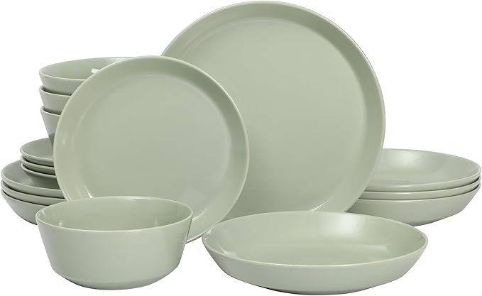 Gibson Home Summer Shades 16 Piece Plates and Bowls Dishes Service for 4 Porcelain Dinnerware Set - Green