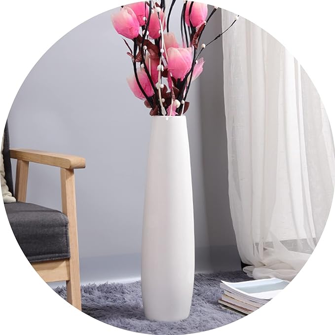 White Ceramic Tall Floor Vase 28 Inches,Flower Holder Decorative Large Vases for Table Centerpieces Shelf Home Decor Living Room Branches Sky-Dried Flower Arrangement Simple Decorative