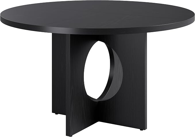 Garvee 47" Round Dining Table for 4-6 People - Circle Kitchen Dinner Table with Sturdy Pedestal Base, Space Saving Dinning Room Furniture for Living Room, Kitchen, Apartment, Black