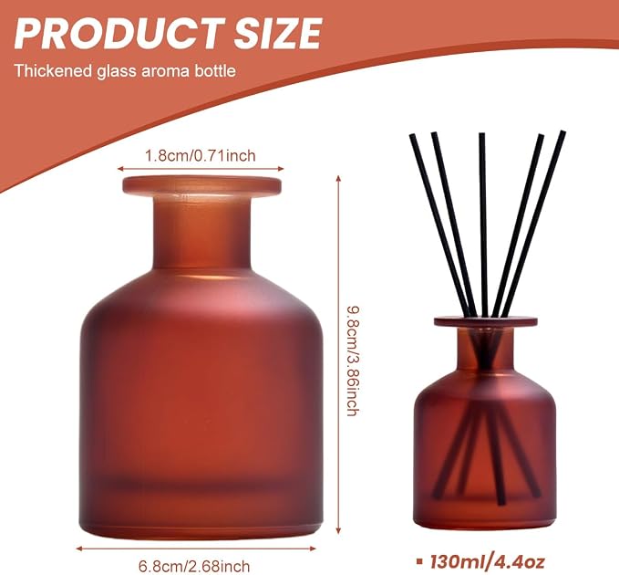1PCS 130ml/4.3oz Empty Refillable Glass Diffuser Bottle Diffuser Jars Aromatherapy Storage Container Fragrance Accessories Use for DIY Replacement Diffuser Sticks Crafts Decor (Amber Red)