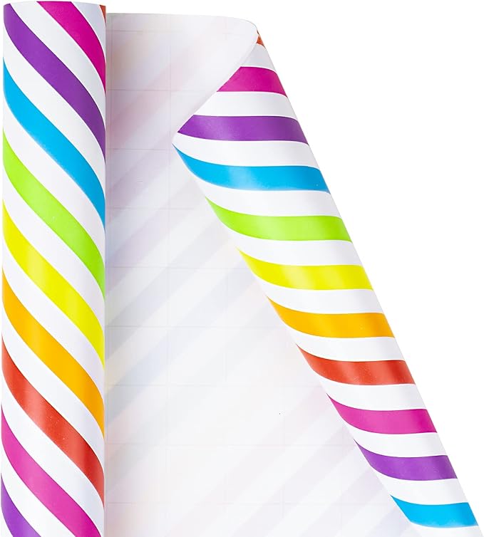 WRAPAHOLIC 30 Inch Birthday Wrapping Paper Roll - Jumbo Colorful Stripe Design for Birthday, Holiday, Party, Baby Shower - 30 Inch x 33 Feet