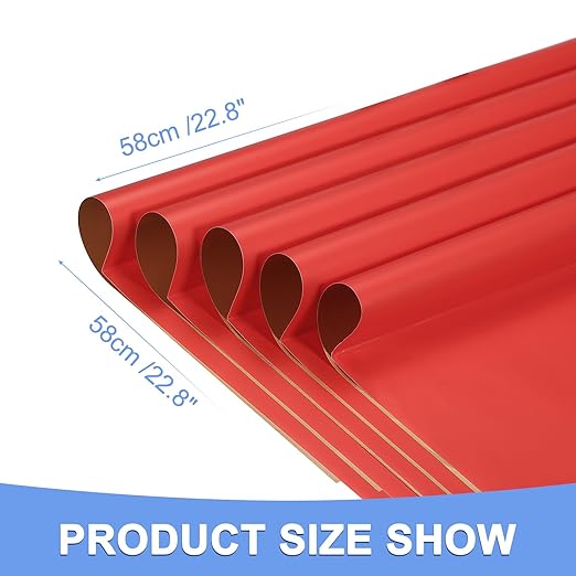 Double Sided Color Flower Wrapping Paper - 20 Sheet Waterproof Floral Bouquet Wrapping Paper Fits for Wedding Graduation Gifts - (22.8x22.8 Inch, Red/Gold)