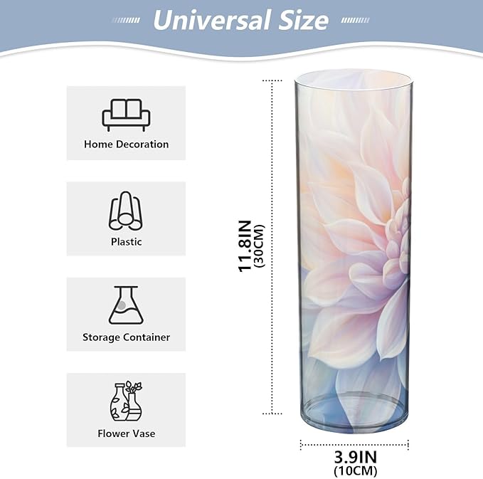 Dahlia Plastic Vase for Flowers 3.9" W x 11.8" H Modern Boho Style Cylinder Clear Vases for Wedding Centerpiece Table Party Home Office Decor