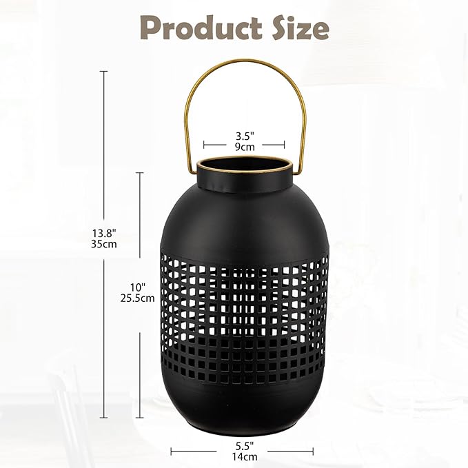 Flower Vase Rustic Metal Vase, 13.8" Black Lantern Vase with Handle for Farmhouse Home Décor Artificial Flowers and Centerpieces
