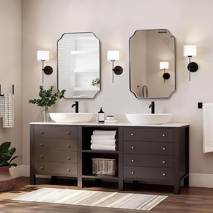 ANDY STAR Brushed Bronze Scalloped Mirror, 24"x32" Bathroom Vanity Mirror, Unique Rectangular Bathroom Mirror with Stainless Steel Metal Framed, Wall Mounted Decorative Mirror (Horizontal/Vertical)