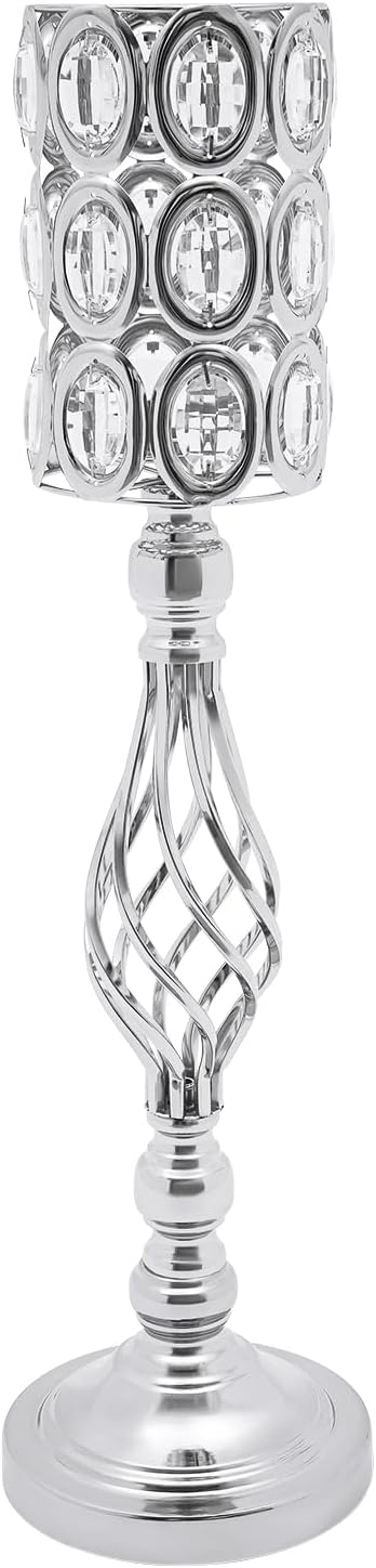 Wedding Centerpieces for Tables, 10 Pcs Vases for Centerpieces with Crystal Beads, 24in Tall Wedding Vase for Tables, Metal Flower Vase Stand with Crystal Beads(Silver)