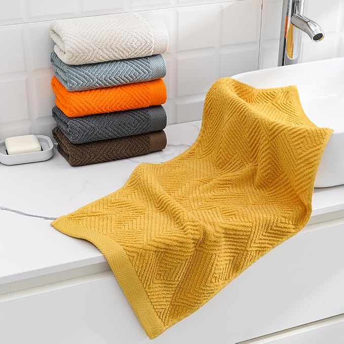 sense gnosis Super Soft Orange Hand Towels Terry Striped Weave Pattern Ultra Absorbent 100% Cotton Hand Towel for Bathroom Home Decorations 13 X 29 Inch, 2 Pieces