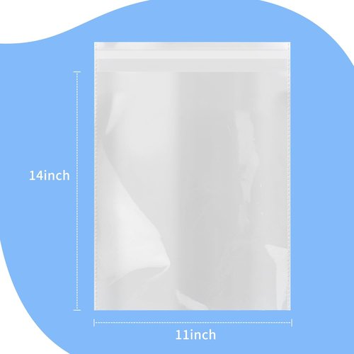 iMailer Self-Sealing Cellophane Bags - 100 Count | 11" x 14" Large Clear Plastic Bags for Prints & Clothing
