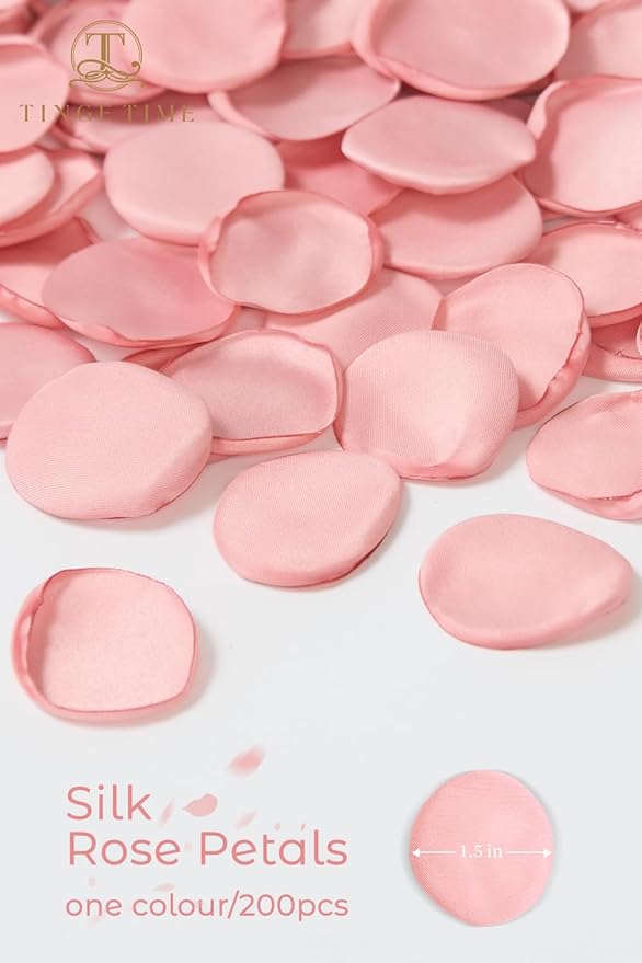 TINGE TIME 200pcs Rose Petals and Fake Roses Artificial Flowers for Wedding Decor, Bridal Shower, Party Decoration - Silk Flower Petals Bulk Pack (Dusty Pink)