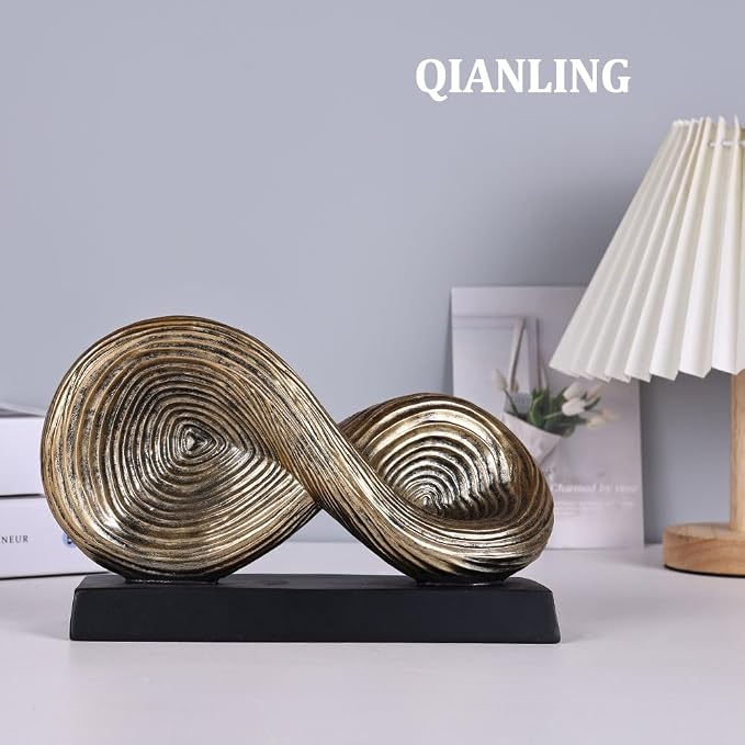 QIANLING Abstract Art Sculpture, Infinity Loop Symbol Sculpture, Abstract Decorative Statue, Gold Knot for Home Accents Decor, Decorativas Modernas for Coffee Table, Entryway, Living Room, Office