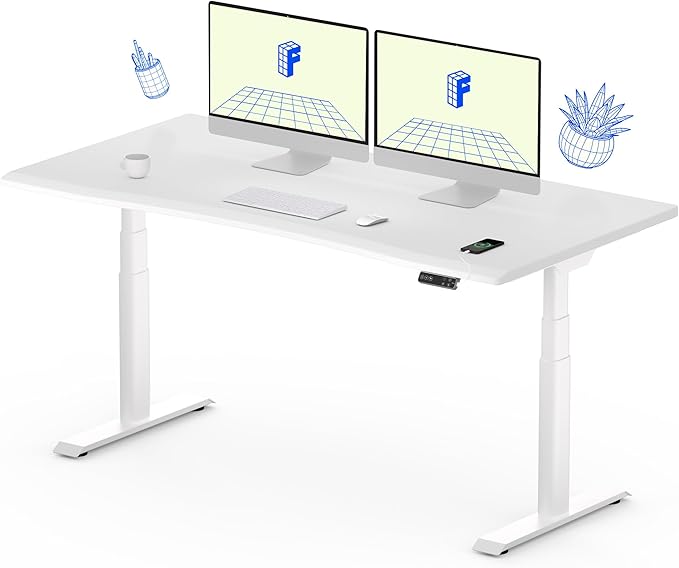 FLEXISPOT E6 Pro Oval Leg Dual Motor 3 Stages Standing Desk 60x27 Inch Skin-Friendly Electric Height Adjustable Whole-Piece Sit Stand Up Desk 150KG Load Capacity (White Frame + White Desktop)