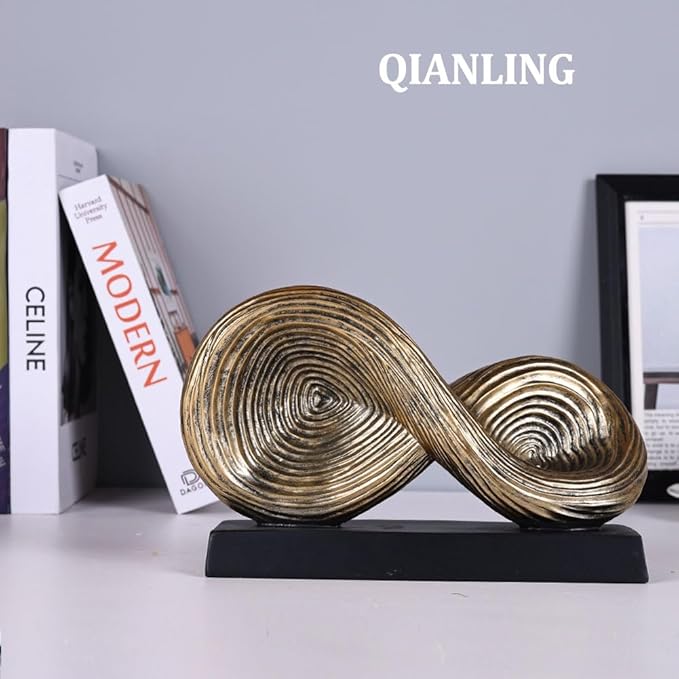 QIANLING Abstract Art Sculpture, Infinity Loop Symbol Sculpture, Abstract Decorative Statue, Gold Knot for Home Accents Decor, Decorativas Modernas for Coffee Table, Entryway, Living Room, Office