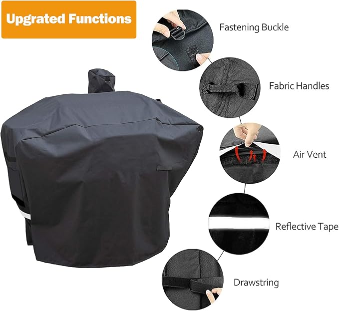 Pellet Grill Cover for Camp Chef Smoker, Cover Upgraded Full-Length Heavy Duty Waterproof Anti-UV Cover for Woodwind Pro 24 PG24SE PG2424SGB SmokePro DLX 24 PG24MZG PG24WWSB, for Weber Searwood 600