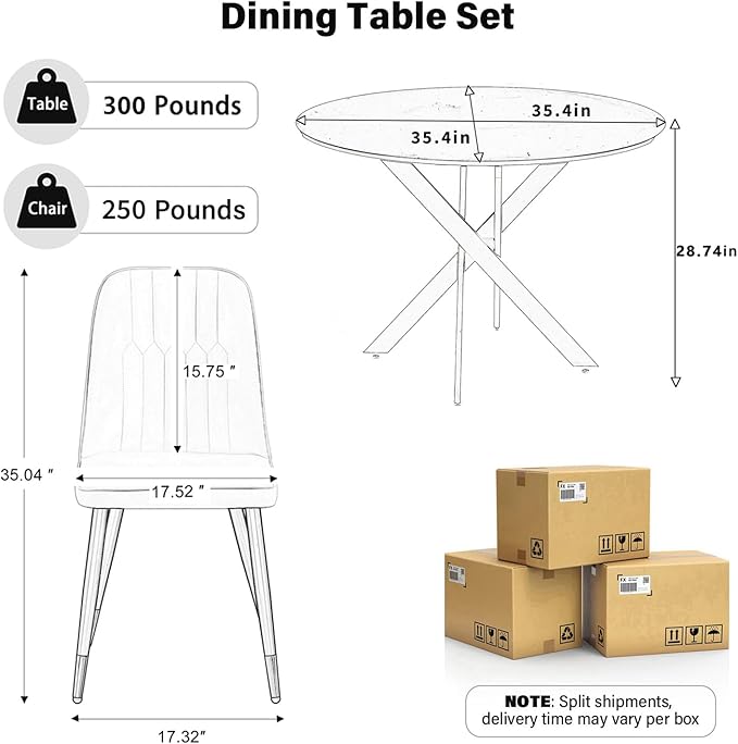RGZ Mid Century Walnut Round Dining Table Set for 2, 36" Small Wooden Circle Kitchen Table & 2 White PU Leather Kitchen Chairs, Dinner Table Set for Home, Apartment, Dining Room
