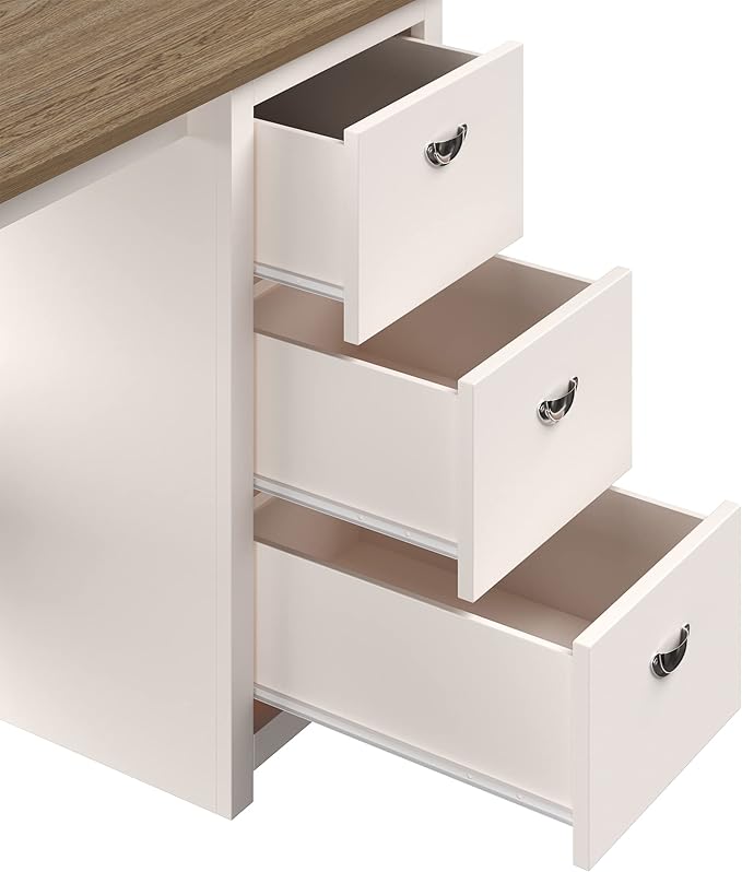Computer Desk - Traditional Desk with Attached 3-Drawer File Cabinet - for Home Office, Bedroom, Computer, or Craft Table by Lavish Home (White)