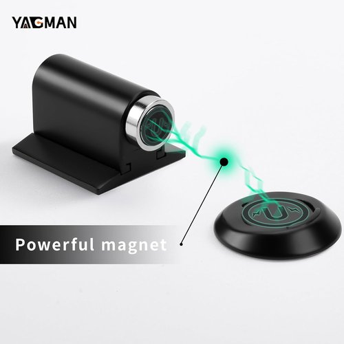 Magnetic Door Stopper by MB-1 | Retractable Magnet Floor Door Holder - No Drilling, Adhesive, Black