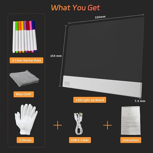 Lumiboard LED Note Board - Doodle Glow Drawing Tablet with 8 Highlighters & 3 Modes | 13.18" x 10" - Perfect Valentine's Day Gift