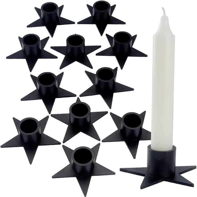 12PCS Pentagram Black Taper Candle Holders, Matte Iron Candlestick Holders Centerpieces for Home Decoration, Wedding Anniversary, Party, Housewarming Gifts.