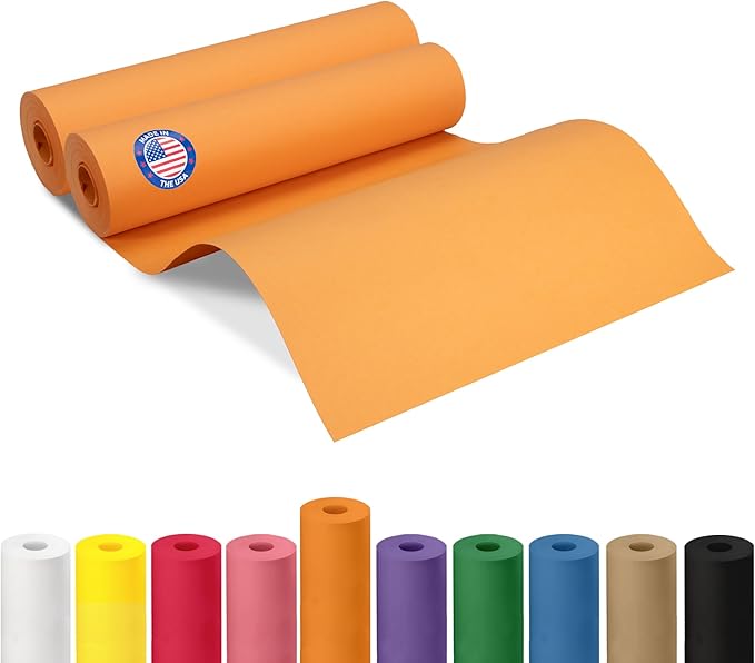 12" x 1200" (100 ft) Orange Kraft Paper Roll, Pack of 2 - USA-Made Quality Craft Paper for Gift Wrapping, Kids' Arts & Crafts, School Projects - 50 lb Natural Material by IDL Packaging
