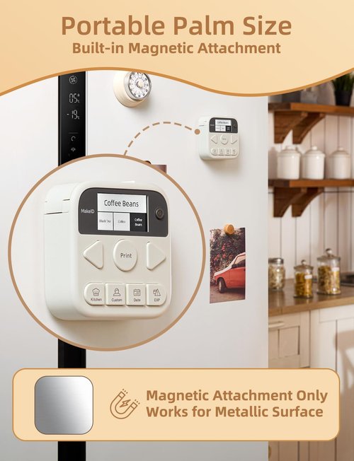 Makeid Label Maker - S1 Pro Bluetooth LCD Display Labeler | Quick Print Inkless Magnetic Printer for Home & Office Organization