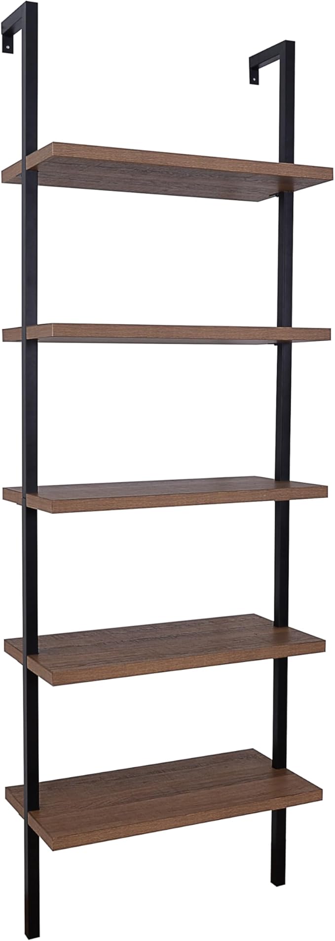 Nathan James Theo 5-Shelf Wood Modern Bookcase, Open Wall Mount Ladder Bookshelf with Industrial Black Metal Frame, Reclaimed Oak, Set of 2