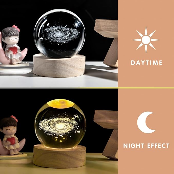 3D Galaxy Crystal Ball with LED Stand, 60mm Glass Sphere Decorative Balls, Milky Way Space Globe Lamp Night Light Gifts for Women Kids