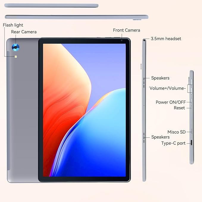 URAO Tablet,10.1" Android 15 Tablet with Octa-core Processor 24GB RAM 128GB ROM HD IPS Touchscreen 8H Battery, Wi-Fi 6, BT 5.0, Dual Camera, Android Tablets