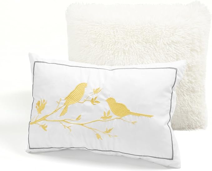Lush Decor Leah Reversible Floral Quilt Set, 8 Piece Set, Full/ Queen, Yellow & Gray - Charming Floral Bedding Set With Pillow Cases, Decorative Throw Pillows & Bed Skirt- Large Watercolor Flowers