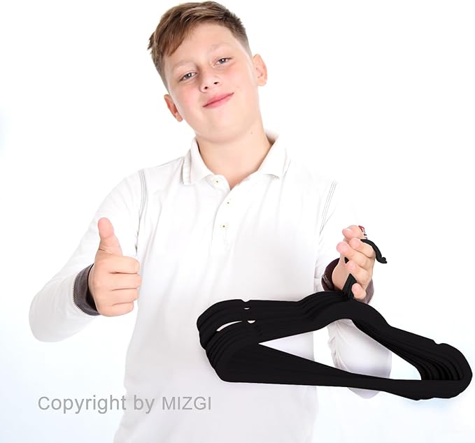 MIZGI Kids Velvet Hangers,Non-Slip Big Kids Hangers,14 Inch Hangers for Youth,Teen Clothes,Pack of 50
