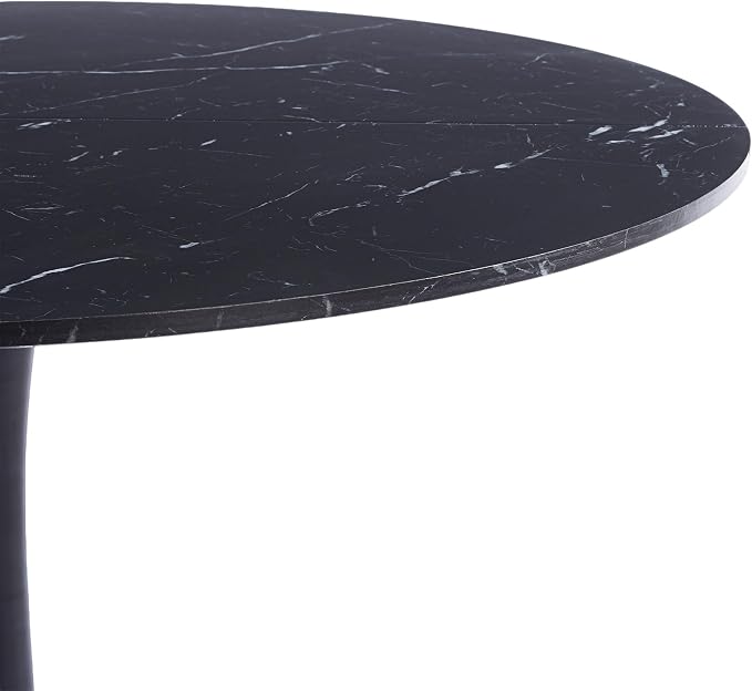 KEIKI 42.1" Round Dining Table, Mid Century Modern Bistro Table with Thickened MDF Tabletop & Metal Pedestal, for 4-6 People, Small Places, Cafe, Kitchen, Living Room, Faux Marble Black