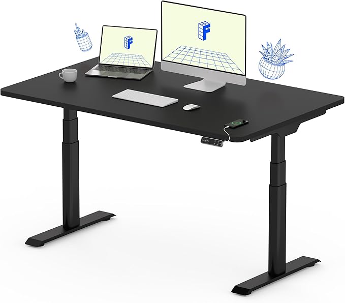 FLEXISPOT E6 Pro Oval Leg Dual Motor 3 Stages Standing Desk 48x30 Inch Whole-Piece Board Electric Height Adjustable Electric Sit Stand Up Desk 150KG Load Capacity (Black Frame + Black Desktop)