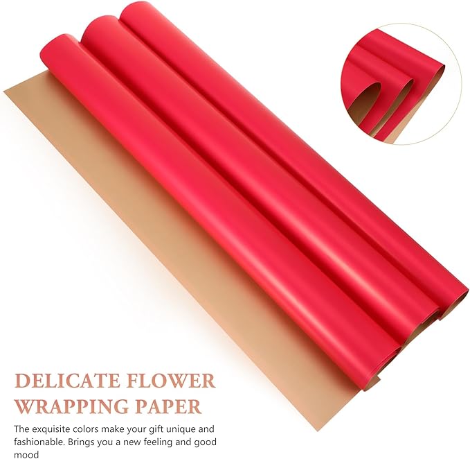 PartyKindom 20Pcs Double-sided Flower Wrapping Paper Bouquet Packing Paper for Floral Arrangements and Wrapping Red and Gold Design for Weddings Birthdays and Special Occasions