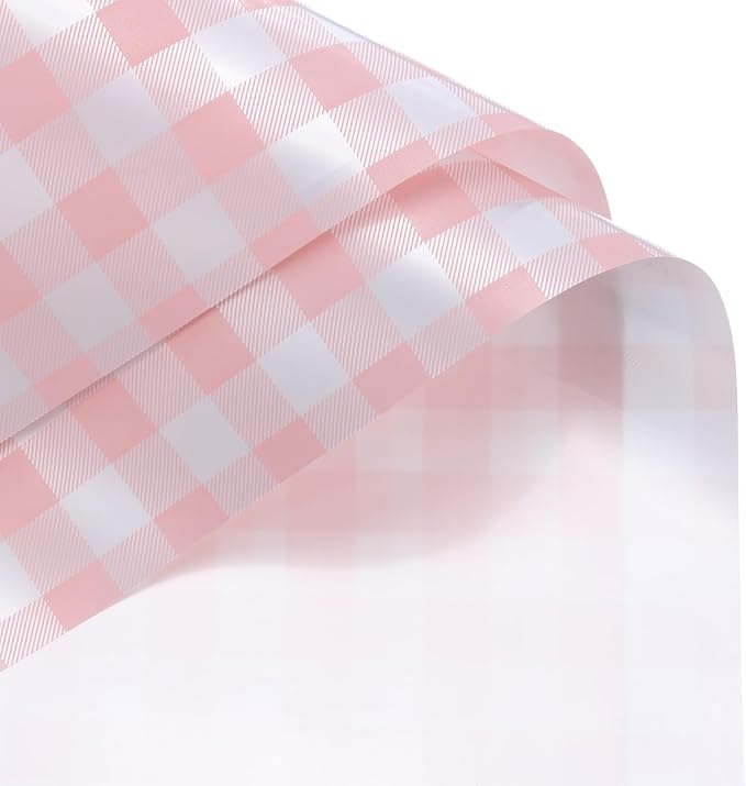MECCANIXITY Flower Wrapping Paper Waterproof Floral Wrap Plaid Cream Pink Gift Packaging 22.8 x 22.8 Inch Used for DIY Crafts Bouquet Packaging 10 Pcs