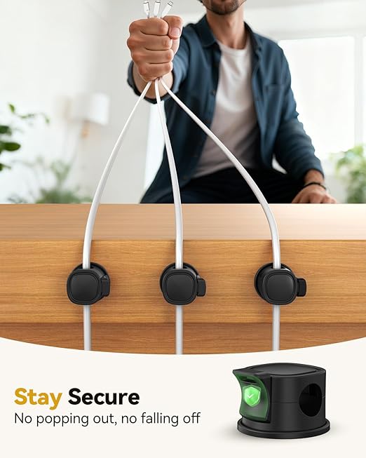8Pack Rotatable Cord Organizer, INCHOR Cable Organizer, Spring Cable Clips With Clasp Lock, Smooth Adjustable Cord Holder for Nightstand Car Home Office (Black)