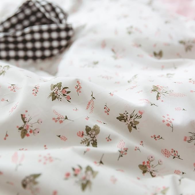 HighBuy Boho Floral Duvet Cover King Pink White Floral Cotton Coquette Bedding Comforter Covers King Lightweight Soft for Girl Garden Style Aesthetic Bedding Set with Zipper Closure