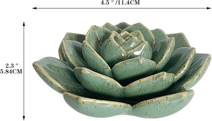 Ceramic Succulent Flowers Table Top with Stable Base, 3D Handmade Tablescape Decorative (Green)