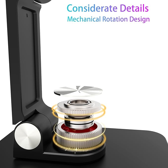 Jusanice 360 Rotating Cell Phone Stand,Folding Phone Stand,Adjustable Height and Angle Foldable Cell Phone Stand Holder for Desk, Taller iPhone Stand Compatible with iPad Smartphones Tablet (Black)