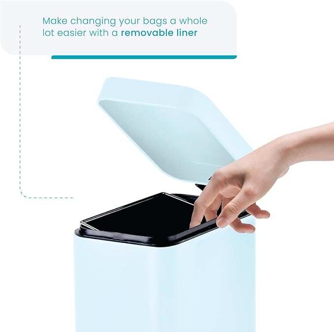 Home Zone Living 2-Pack 1.3 Gallon Small Powder Blue Bathroom Trash Can with Lid and Step Pedal, Stainless Steel Wastebasket with Slim Design for Home and Office, 5 Liters