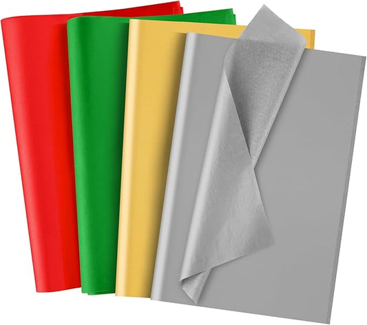 NEBURORA 100 Sheets Christmas Tissue Paper Red Green Silver Golden Gift Wrapping Tissue Paper for Holiday Gift Crafts Bags and Party Decorations