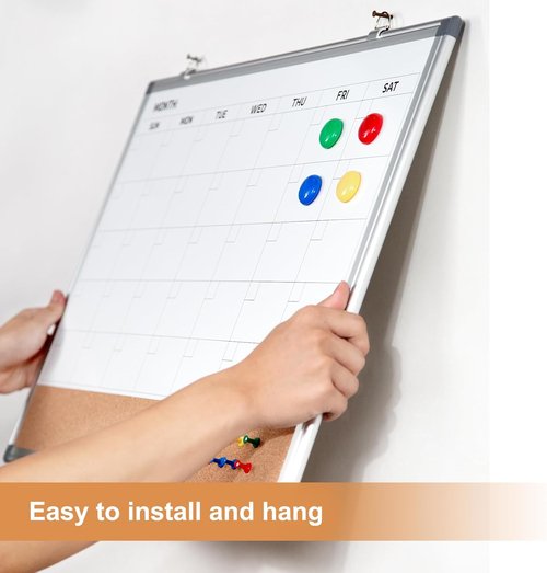 Comix Dry Erase Calendar | 24x18 Inch Whiteboard & Corkboard Combo with Aluminum Frame & Markers