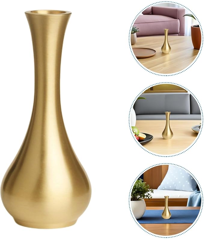 LOGOFUN 2PCS Mini Brass Vase Copper Flower Arrangement Modern Tabletop Planter for Desktop Decoration Home Decor Accent Wedding Party Supplies