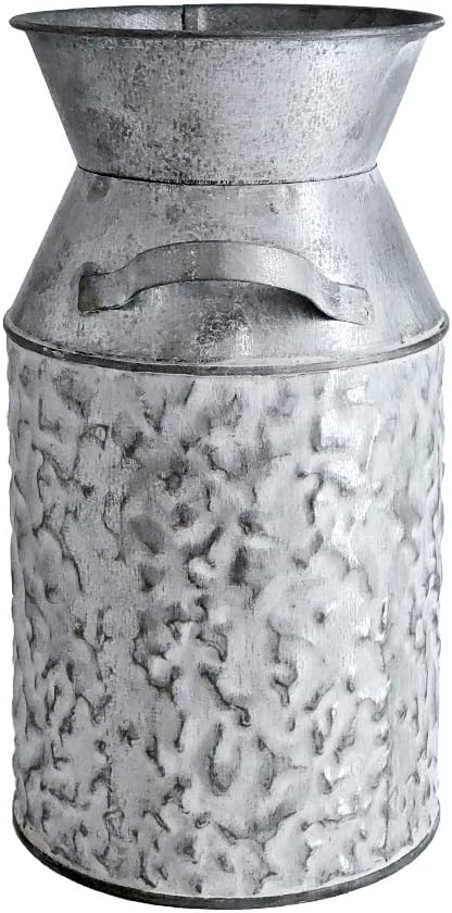 Galvanized Milk Can Antique Retro Vase Metal Planter Rustic Vintage Primitive Flower Holder Farmhouse Country Plant for Home Office Decor, 7.6”