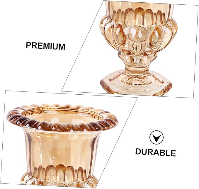 Mobestech Embossed Glass Flower Vase Amber Decorative Vase Ornament for Home Tabletop Artful Centerpiece Desk Decor
