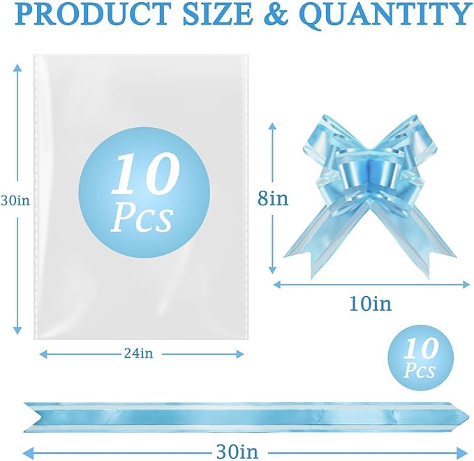 PigPotParty 24"x30" Clear Cellophane Gift Bags - Includes Bows – 10 Pack Large Cellophane Wrap for Gift Baskets, Plastic Gifts Bags for Gift Giving
