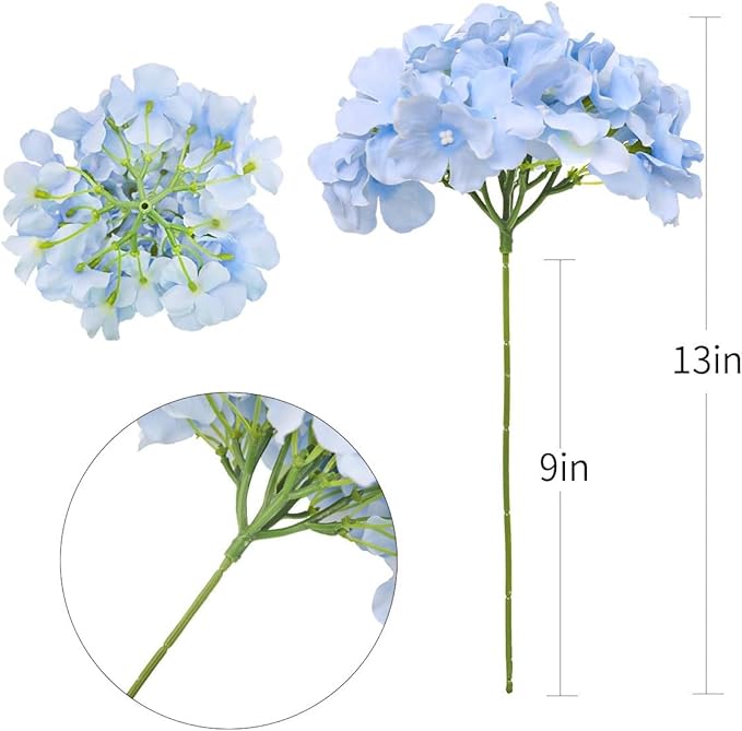 Fake Blue Hydrangea Artificial Flowers - Faux Silk Hydrangeas Flowers Heads with Stems Real Touch for Home Wedding Party Table Decor(Blue,Pack of 10)