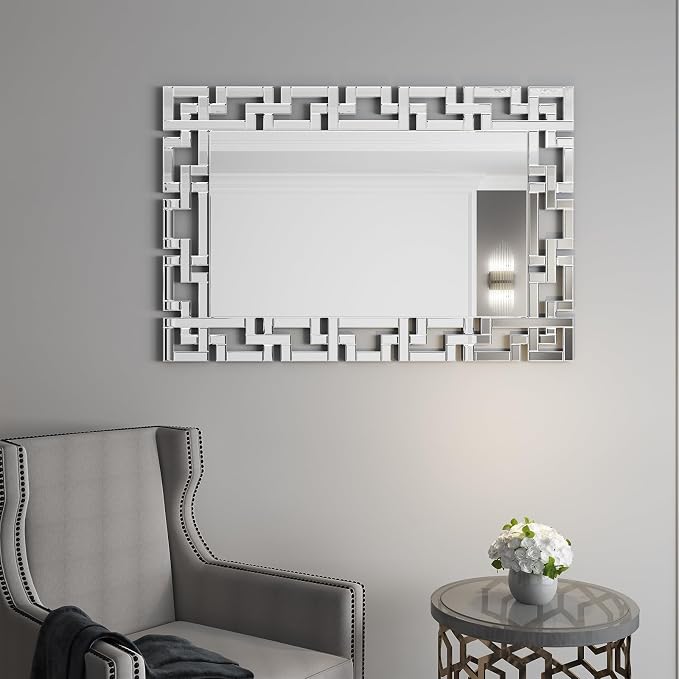 KOHROS Large Decorative Rectangle Mirror for Wall Decor Art Grecian Venetian Mirror (Silver, 28" L x 40" W)