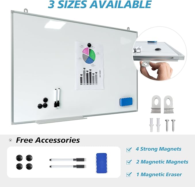 Magnetic Writeboard 24X36 Dry Erase Board Hanging & Wall Mounted Whiteboard S Aluminium Frame Message Boards for Home, School, Office, Kitchen