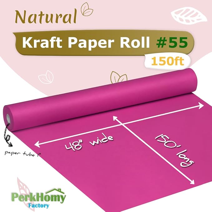 PerkHomy Rose Red Kraft Paper Roll 48" x 1,800" (150') for Gift Wrapping Bouquet Flower Art Painting Craft Writing Packaging Shipping 80GSM 55LB (Rose Red, 48" x 150')