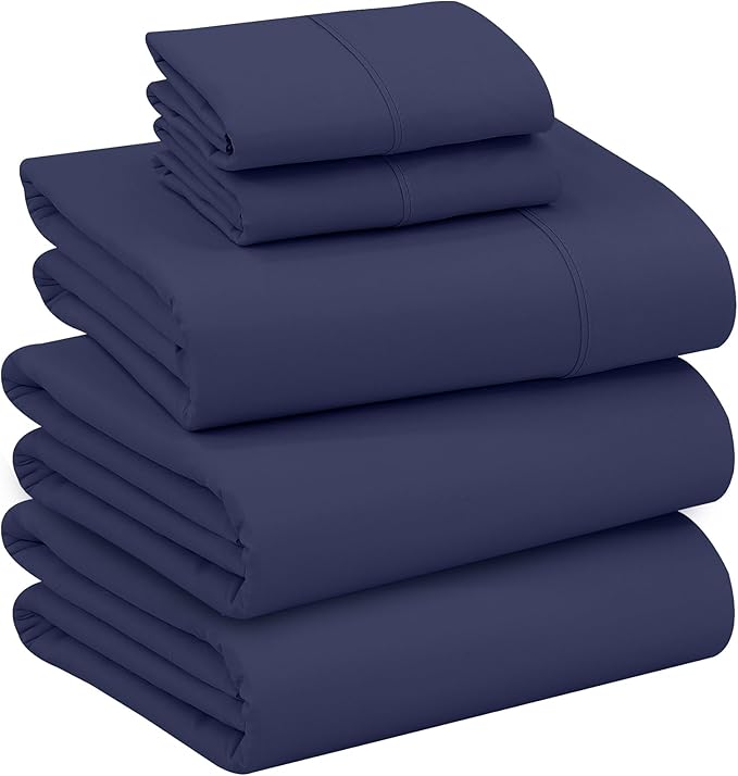 RUVANTI 100% Cotton Split King Sheets Sets for Adjustable Bed, 5 PCs, Soft & Breathable Percale Weave Bedding, Deep Pocket 16", Hotel Standard, Crisp Cool Feel & Durable, Dyed Sheet, Crown Blue